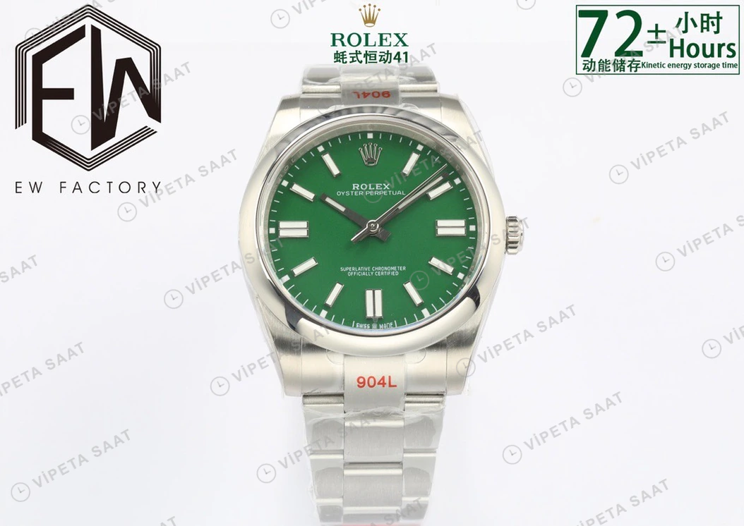 Rolex Oyster Perpetual Yeşil 41mm Oyster Super Clone ETA Saat detay 3