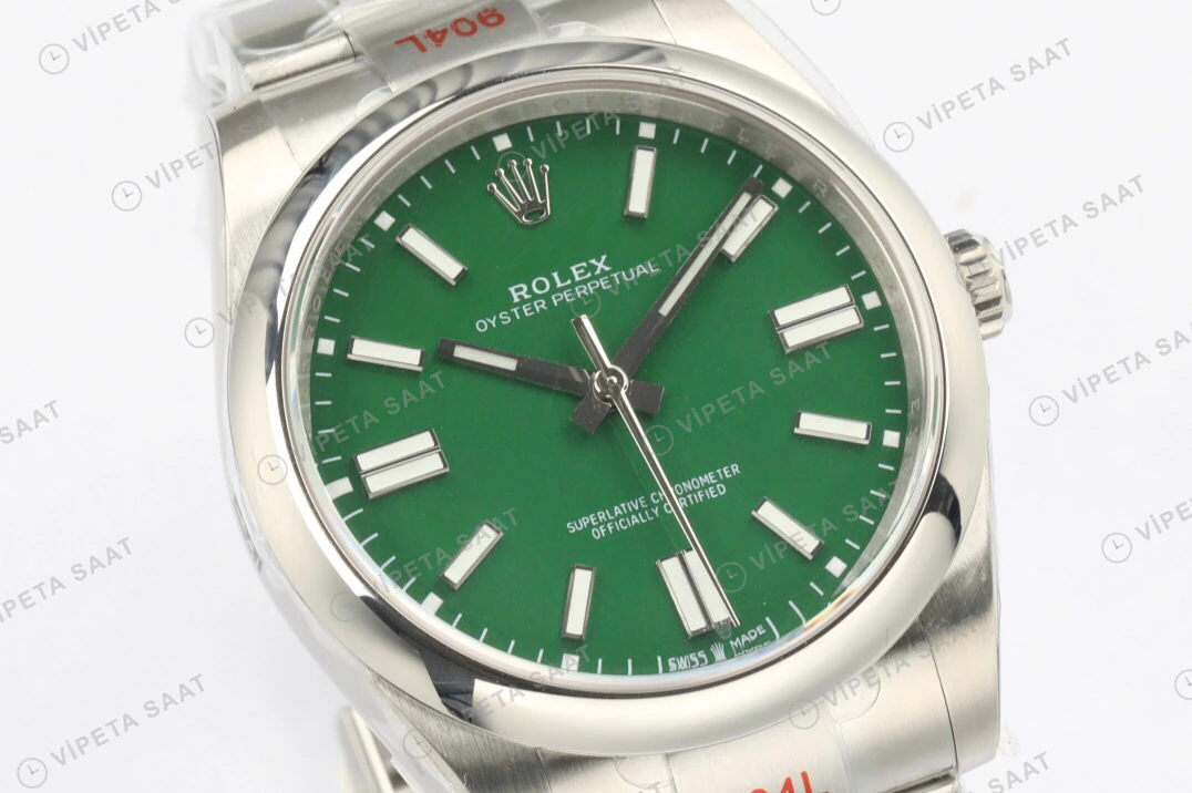 Rolex Oyster Perpetual Yeşil 41mm Oyster Super Clone ETA Saat detay 4