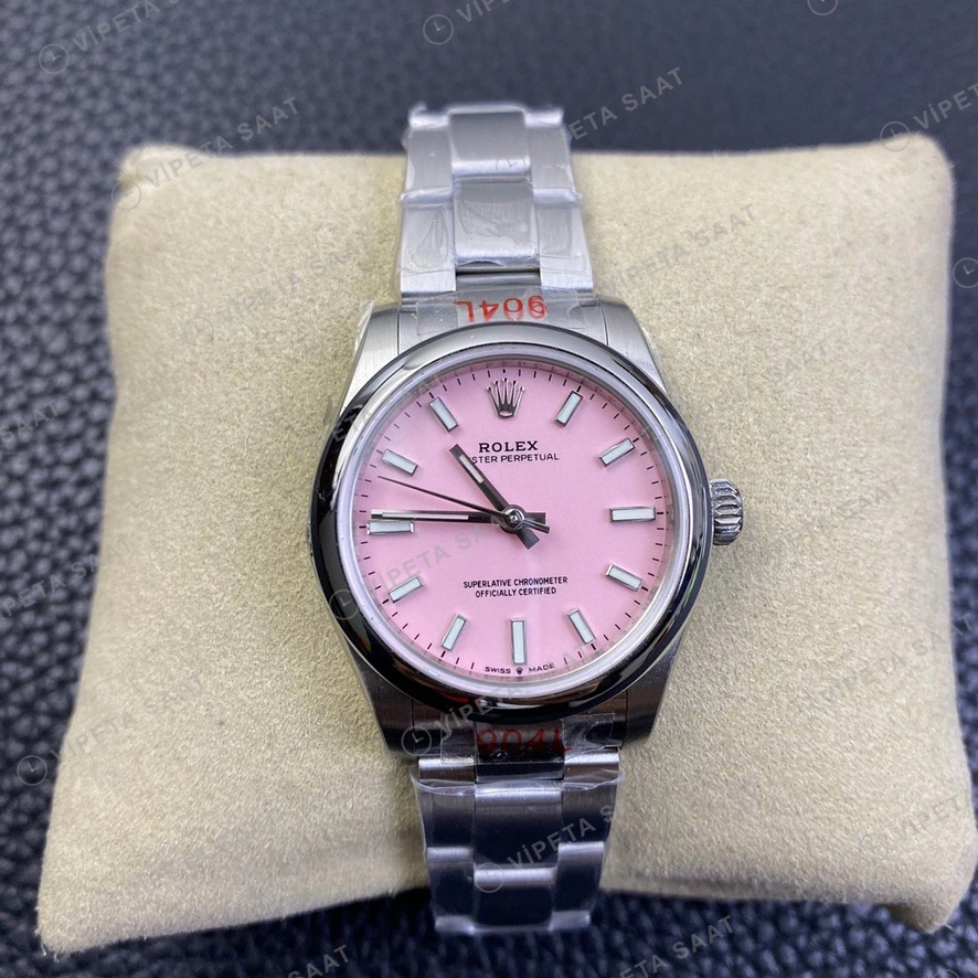 Rolex Oyster Perpetual Pembe Oyster Super Clone ETA Saat detay 5
