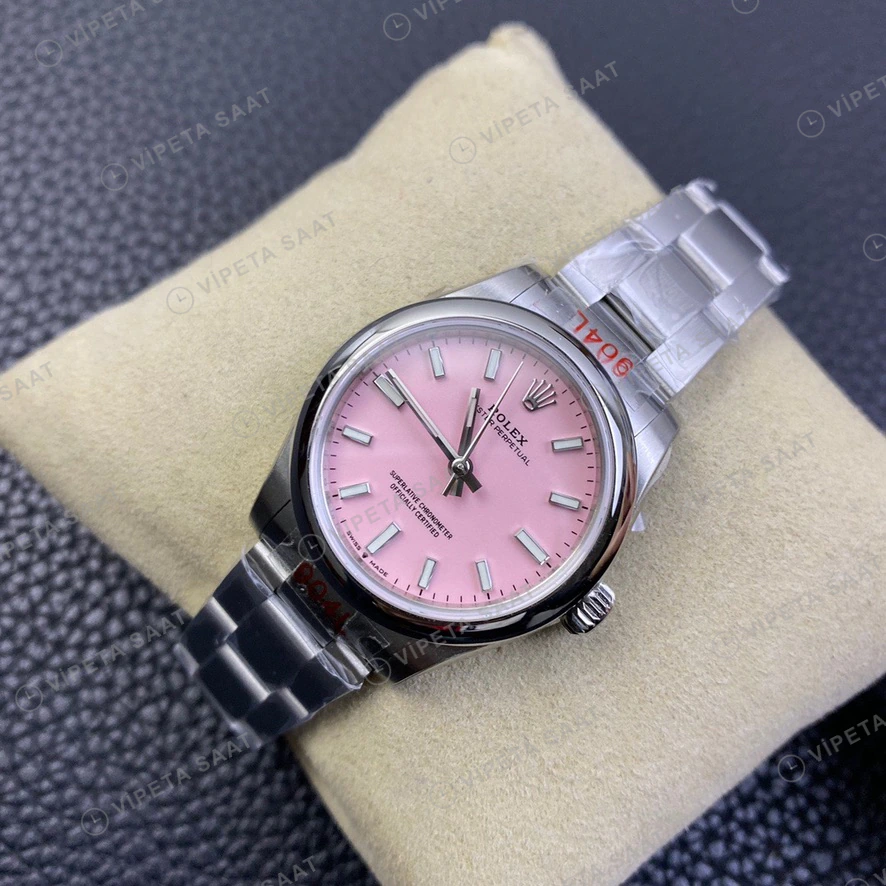 Rolex Oyster Perpetual Pembe Oyster Super Clone ETA Saat detay 6