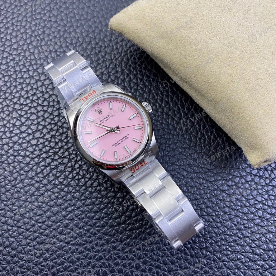 Rolex Oyster Perpetual Pembe Oyster Super Clone ETA Saat detay 8
