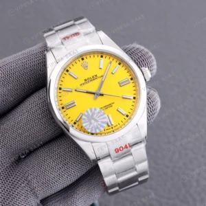 Rolex Oyster Perpetual Sarı Oyster Super Clone ETA Saat karşıdan görünüm