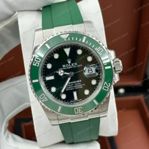 Rolex Submariner 126610LN 41 mm Yeşil Kadranlı Oysterflex Super Clone Eta Saat karşıdan görünüm