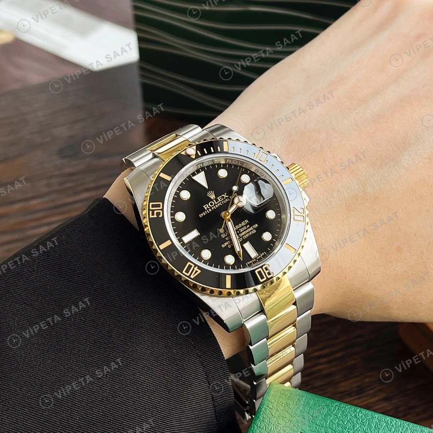 Rolex Submariner Two-Tone Siyah Super Clone ETA Saat detay 8