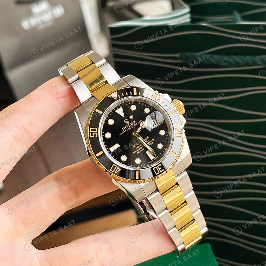 Rolex Submariner Two-Tone Siyah Super Clone ETA Saat detay 9