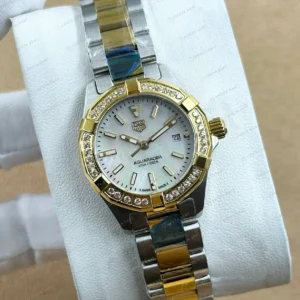 TAG Heuer Aquaracer Beyaz Altın Elmas Taşlı Çift Renk Super Clone ETA Saat detay 6