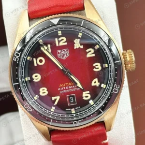 TAG Heuer Autavia Kırmızı Kadran Kahve Deri Super Clone ETA Saat detay 5
