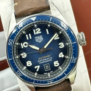 TAG Heuer Autavia Mavi Kadran Kahve Deri Super Clone ETA Saat detay 5