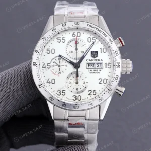 TAG Heuer Carrera Calibre 16 Beyaz Kadran Celik Kordon Super Clone Eta Eta Saat detay 6