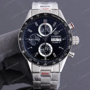 TAG Heuer Carrera Calibre 16 Siyah Kadran Celik Kordon Super Clone Eta Eta Saat karşıdan görünüm