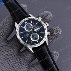 TAG Heuer Carrera Calibre 16 Siyah Kadran Siyah Deri Kordon Super Clone Eta Eta Saat detay 4