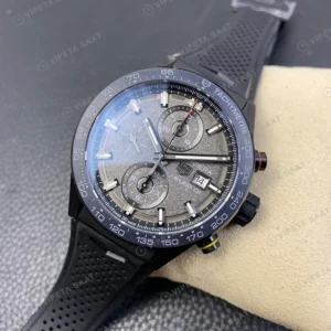 TAG Heuer Carrera Siyah Kasa Gri Kadran Siyah Kaucuk Kordon Super Clone Eta Eta Saat detay 4