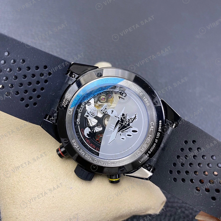 TAG Heuer Carrera Siyah Kasa Gri Kadran Siyah Kaucuk Kordon Super Clone Eta Eta Saat detay 5