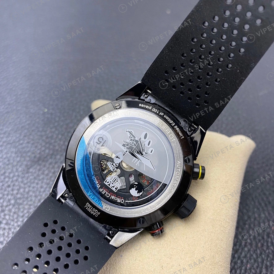 TAG Heuer Carrera Siyah Kasa Gri Kadran Siyah Kaucuk Kordon Super Clone Eta Eta Saat detay 6