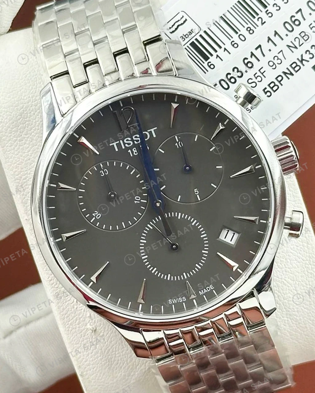 Tissot Carson Gri Kronograf Çelik Super Clone ETA Saat detay 3