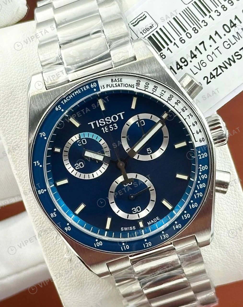 Tissot Chrono XL Mavi Kronograf Çelik Super Clone ETA Saat karşıdan görünüm