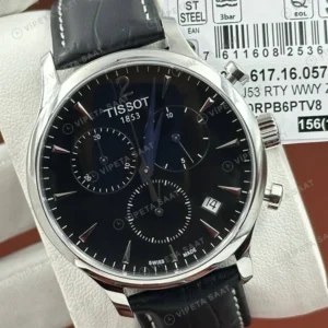 Tissot Chrono XL Siyah Kronograf Deri Super Clone ETA Saat karşıdan görünüm