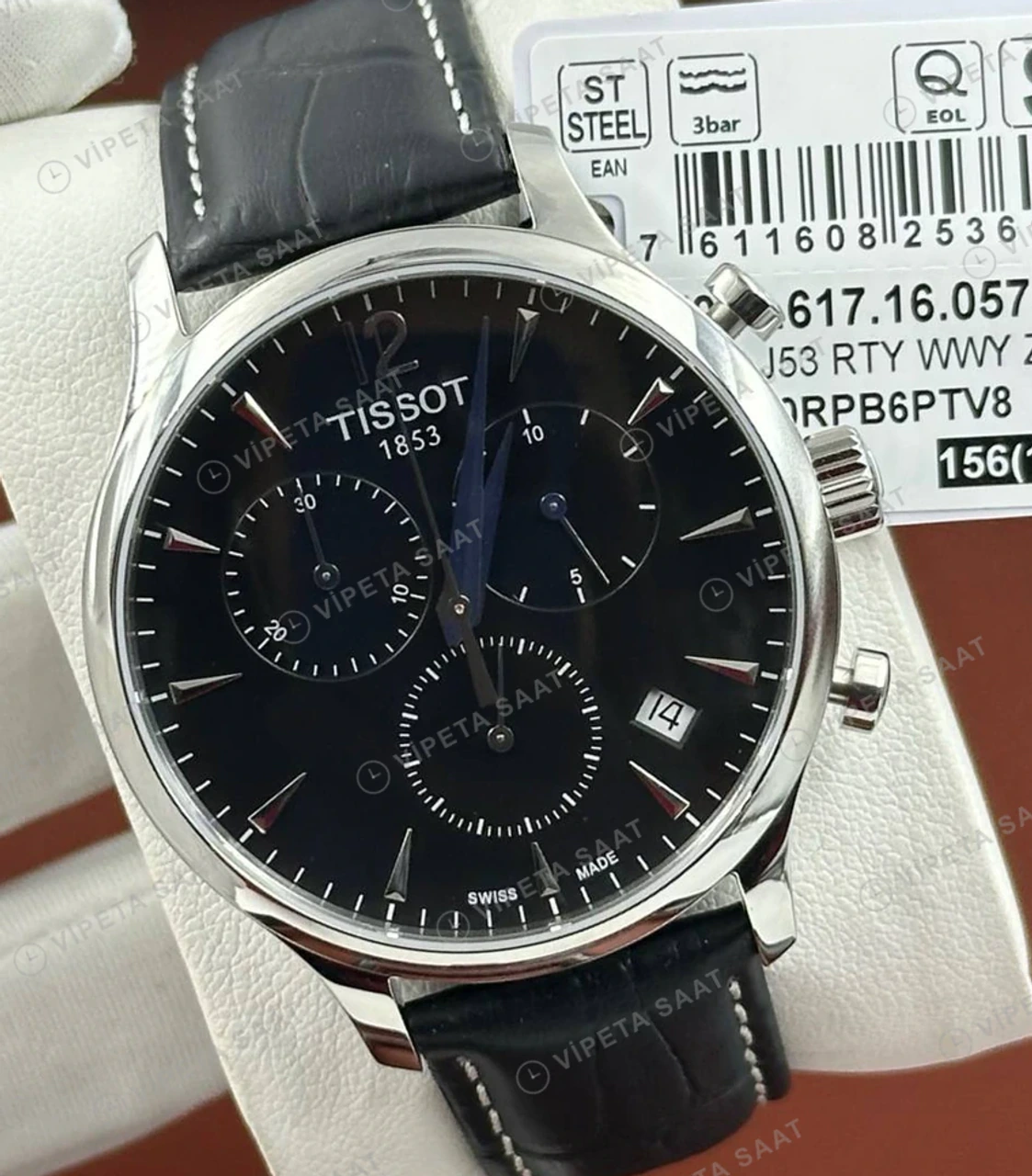 Tissot Chrono XL Siyah Kronograf Deri Super Clone ETA Saat karşıdan görünüm
