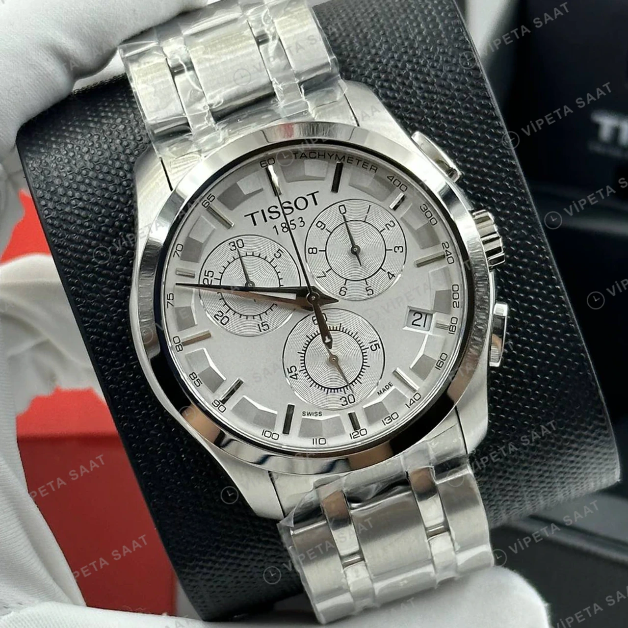 Tissot Couturier Gümüş Kronograf Çelik Super Clone ETA Saat detay 5