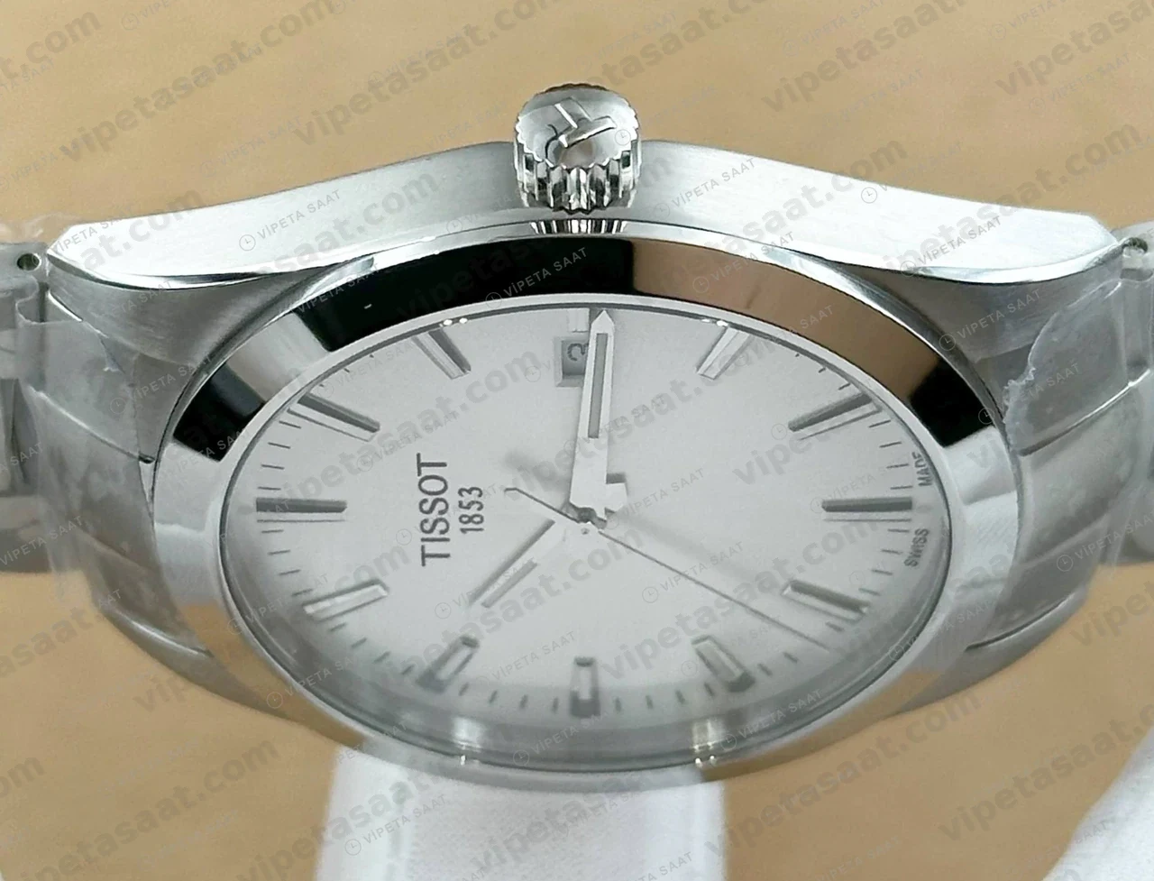 Tissot Gentleman Beyaz Kadran Çelik Super Clone ETA Saat detay 3