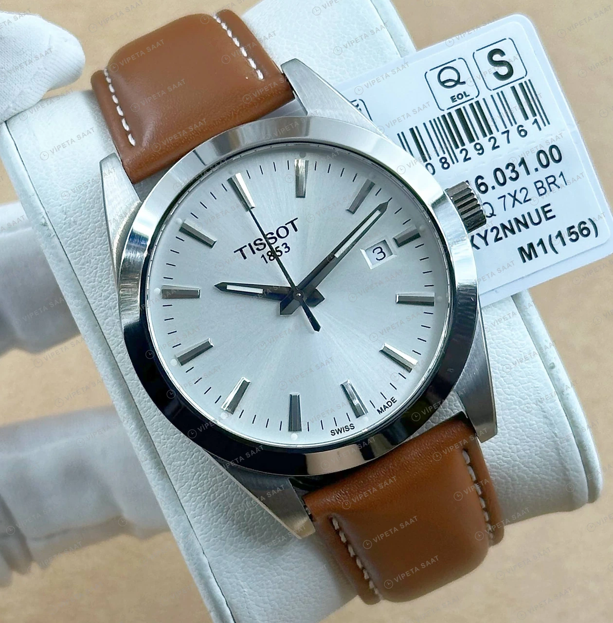 Tissot Gentleman Gümüş Kadran Kahve Deri Super Clone ETA Saat detay 3