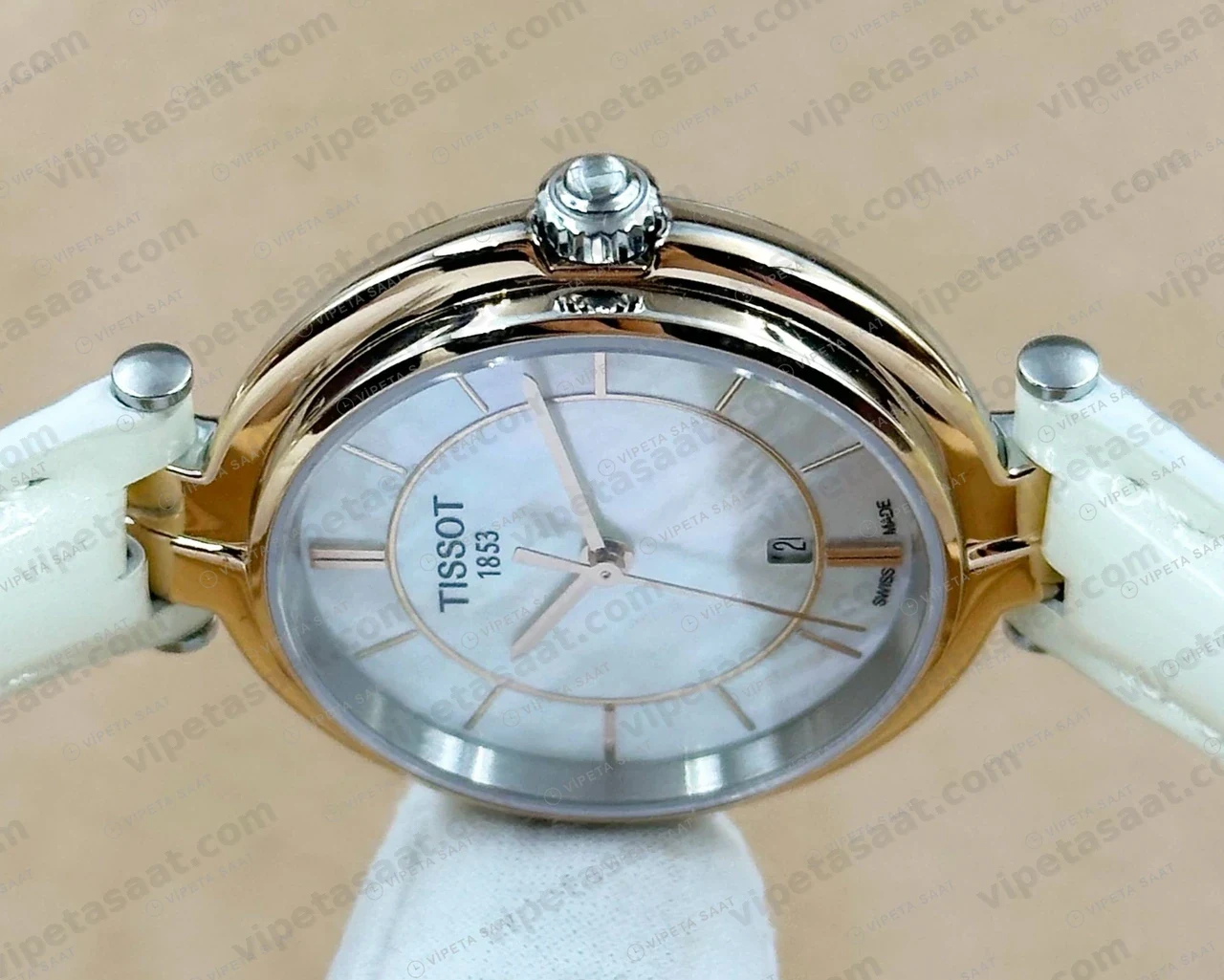 Tissot Lady Sedef Cift Renk Kauçuk Eta Saat yan profil