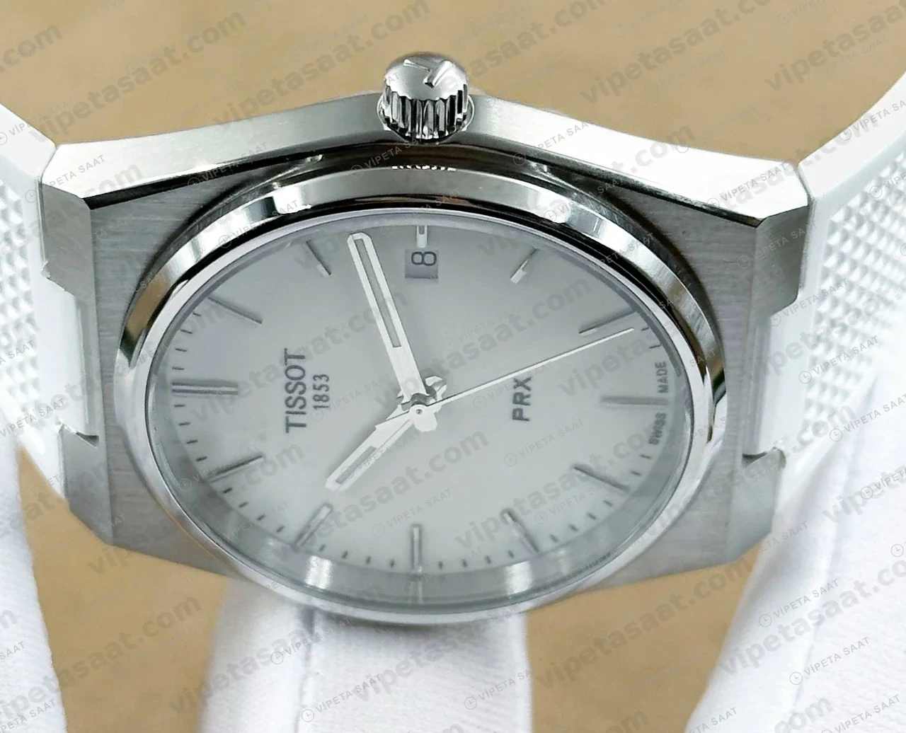 Tissot PRX Beyaz Kadran Kauçuk Eta Saat detay görünüm