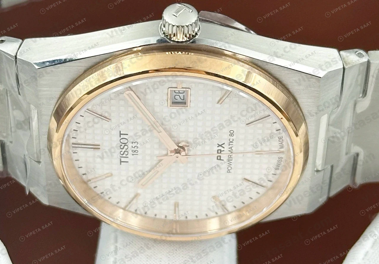 Tissot PRX Beyaz Rose Cift Renk Kadran Eta Saat kadran detayı