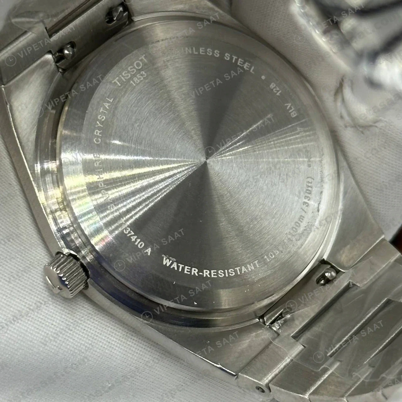 Tissot PRX Gümüş Çelik Arka Kapak Gece Eta Saat kadran detayı