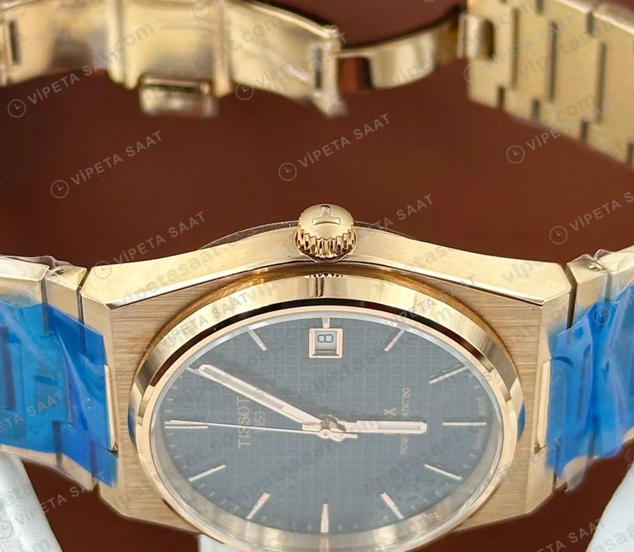 Tissot PRX Rose Gold Mavi Kronograf Çelik Eta Saat kordon detayı