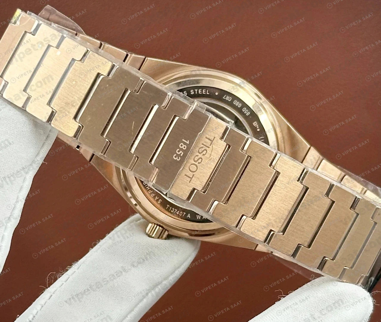 Tissot PRX Rose Mavi Cift Renk Kadran Eta Saat kordon detayı