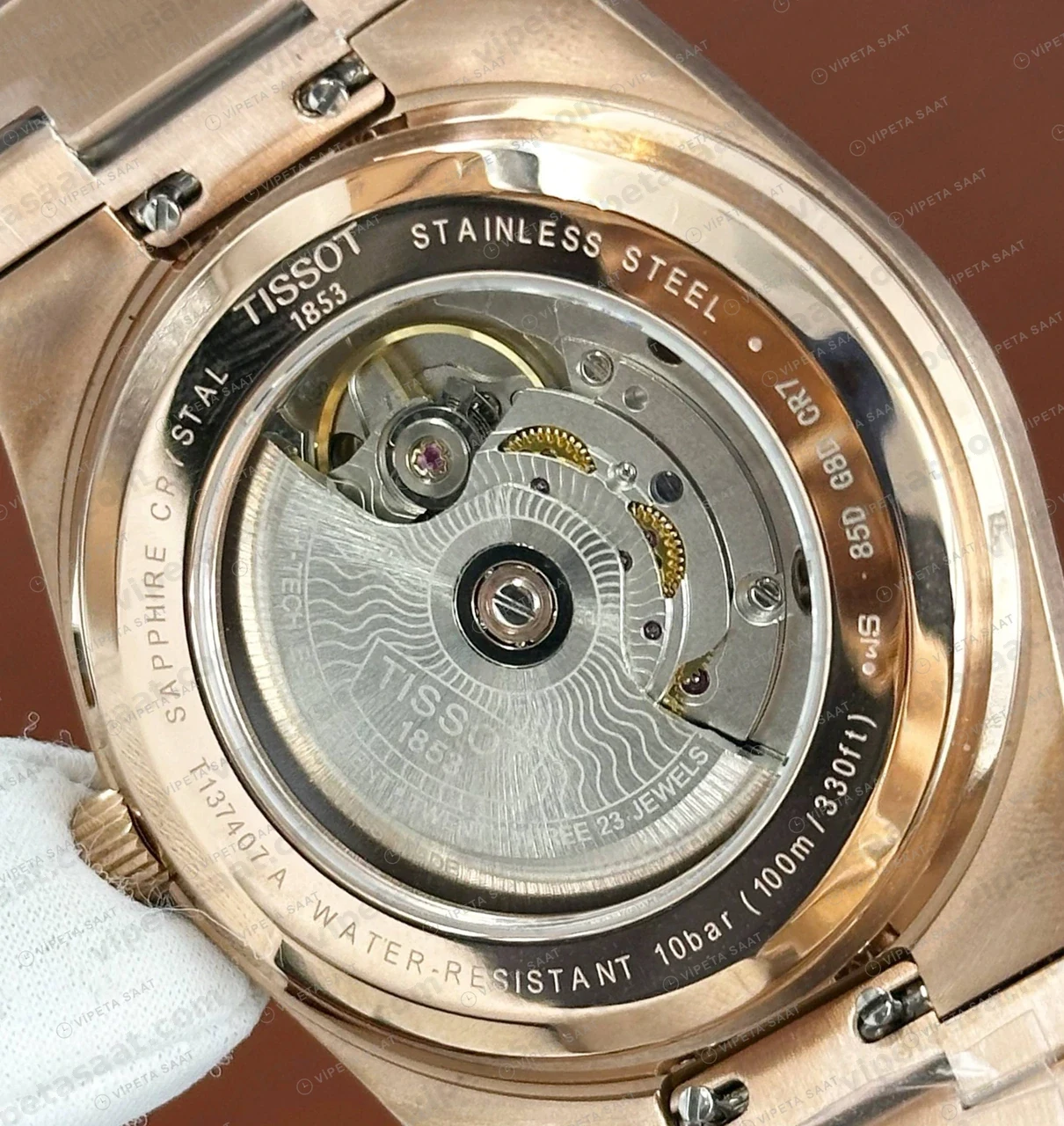 Tissot PRX Rose Mavi Cift Renk Kadran Eta Saat detay görünüm
