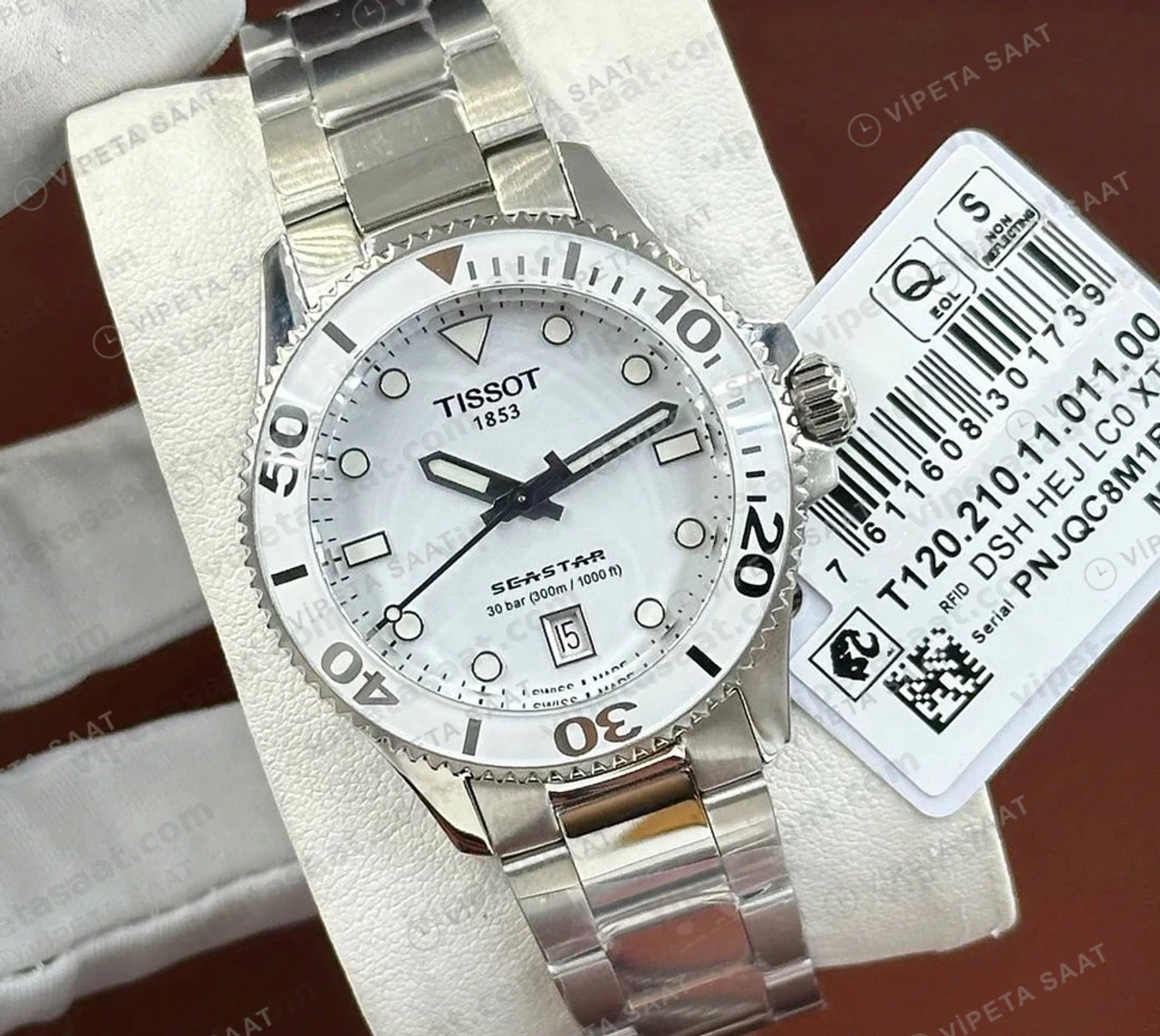 Tissot Seastar Beyaz Kadran Çelik Dalis Eta Saat