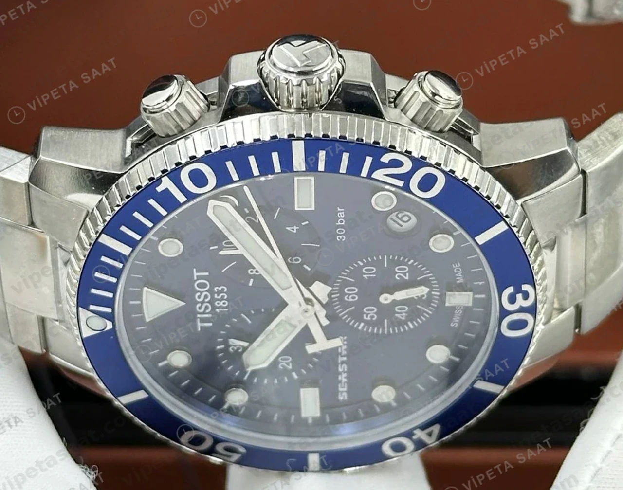 Tissot Seastar Mavi Kadran Çelik Dalis Bileklik Eta Saat kadran detayı
