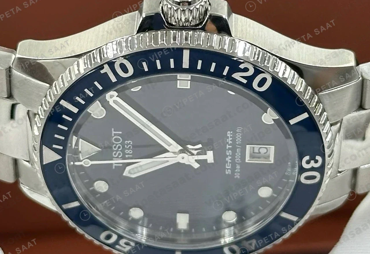 Tissot Seastar Mavi Kadran Çelik Dalis Eta Saat yan profil