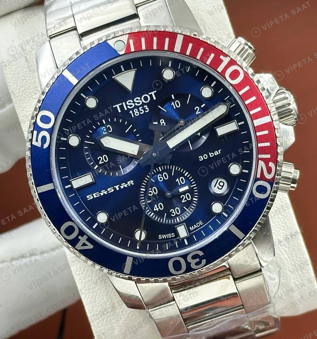 Tissot Seastar Mavi Kronograf Çelik Pepsi Bezel Eta Saat