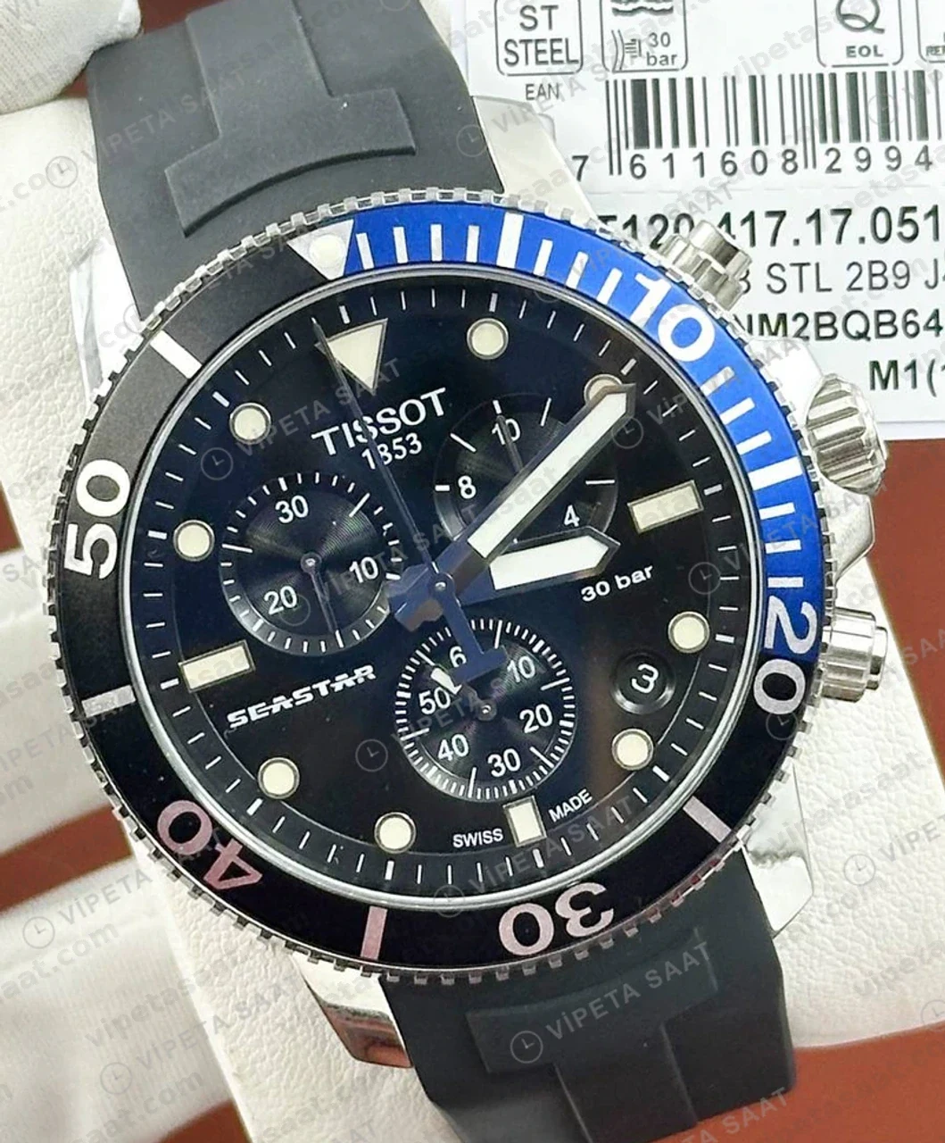 Tissot Seastar Mavi Kronograf Kauçuk Gece Eta Saat