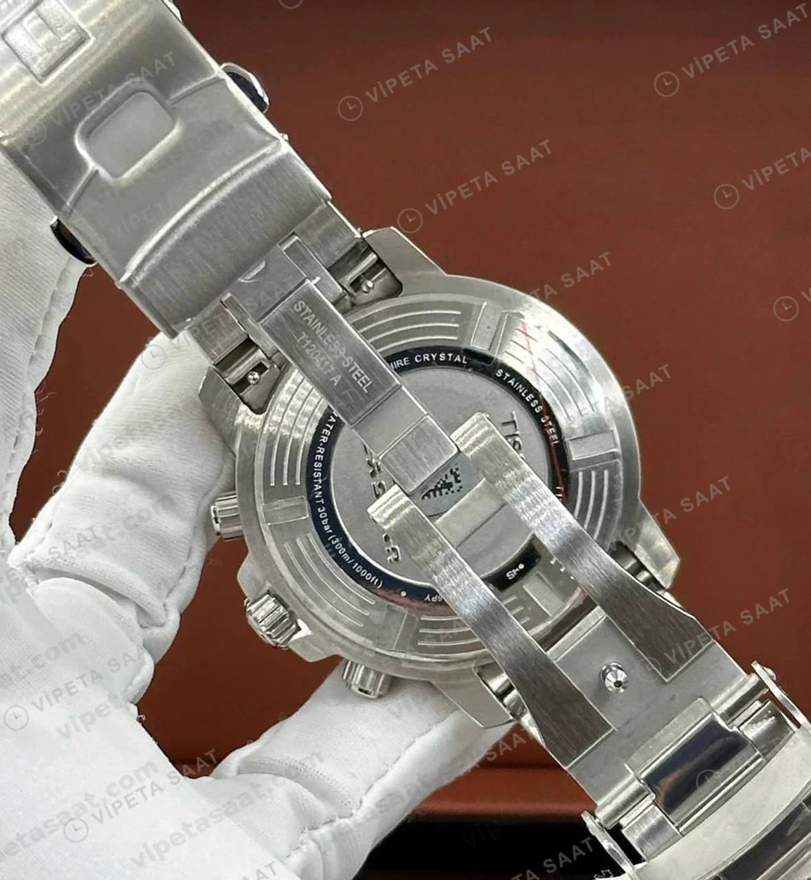 Tissot Seastar Mavi Kronograf Kırmızı Bezel Çelik Eta Saat detay görünüm
