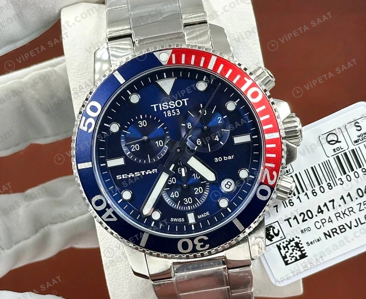 Tissot Seastar Mavi Kronograf Kırmızı Bezel Çelik Eta Saat