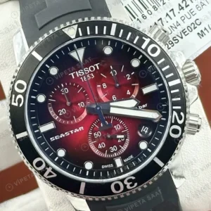 Tissot Seastar Siyah Kırmızı Kronograf Kauçuk Eta Saat