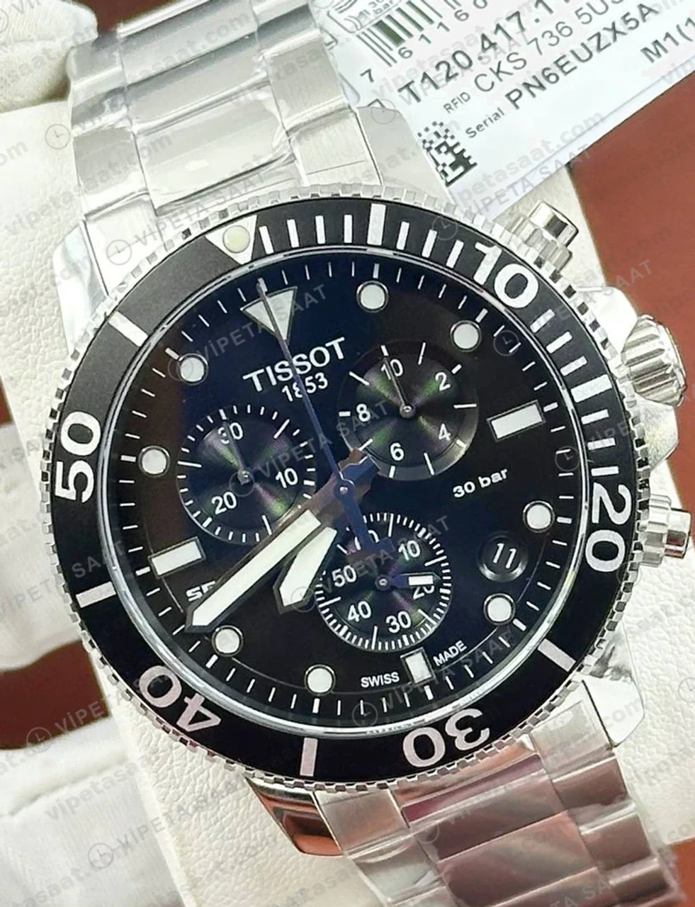 Tissot Seastar Siyah Kronograf Çelik Bileklik Gece Eta Saat