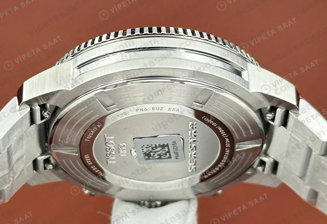 Tissot Seastar Siyah Kronograf Çelik Bileklik Gece Eta Saat yan profil