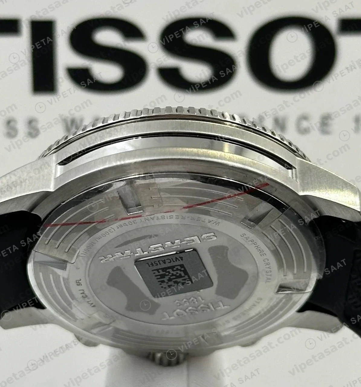 Tissot Seastar Siyah Kronograf Gri Kauçuk Eta Saat kordon detayı