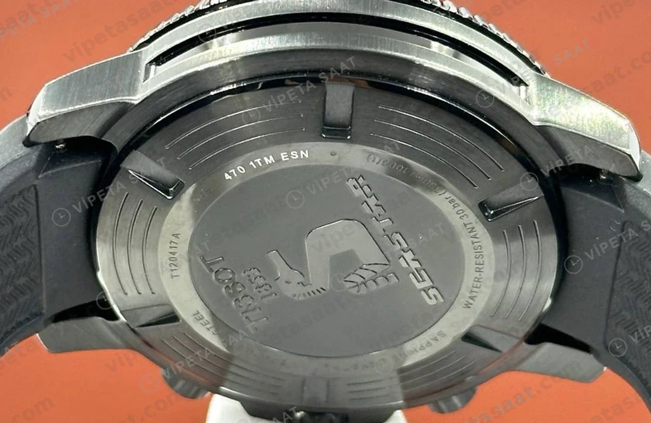 Tissot Seastar Siyah Kronograf Kauçuk Eta Saat kordon detayı