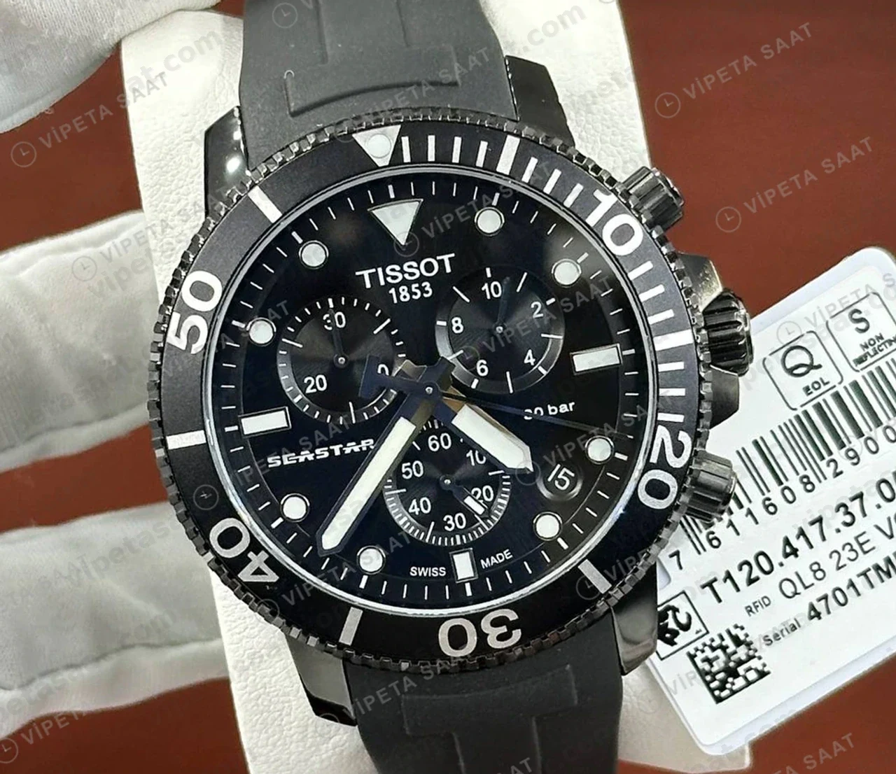 Tissot Seastar Siyah Kronograf Kauçuk Eta Saat