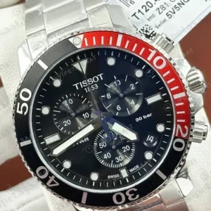 Tissot Seastar Siyah Kronograf Kırmızı Bezel Bileklik Eta Saat