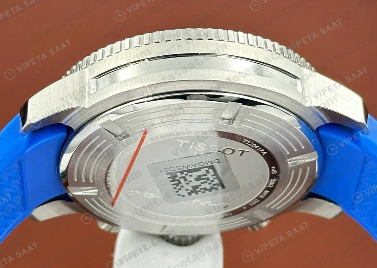 Tissot Seastar Siyah Kronograf Mavi Bezel Kauçuk Eta Saat yan profil
