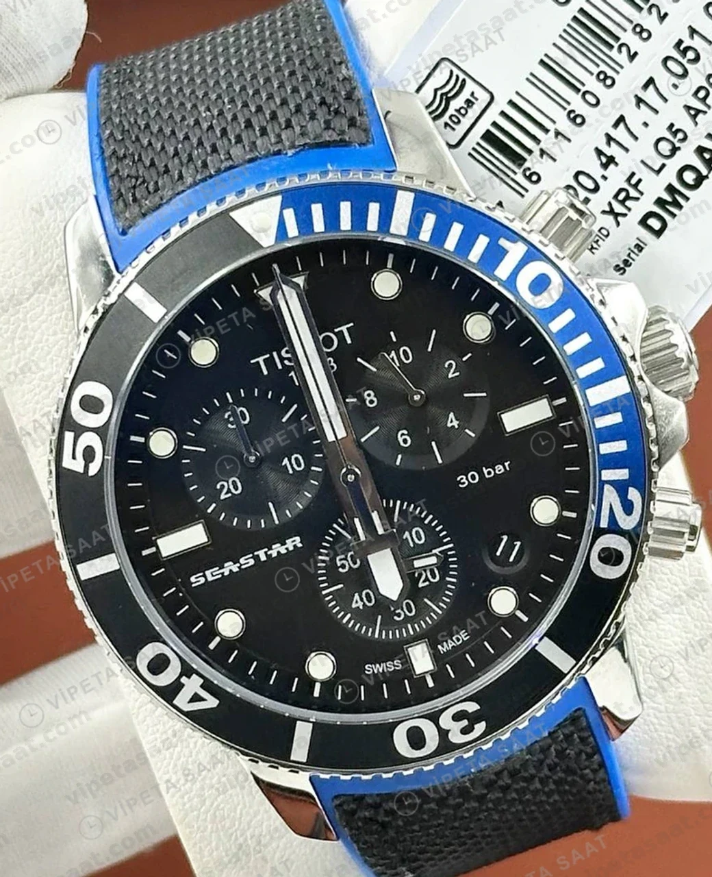 Tissot Seastar Siyah Kronograf Mavi Bezel Kauçuk Eta Saat
