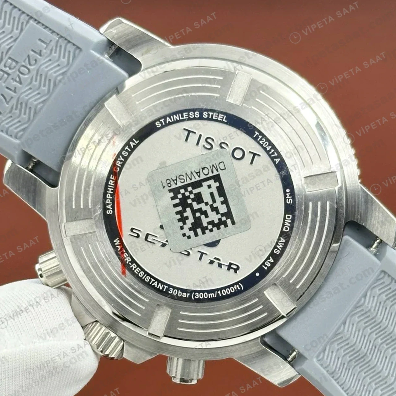 Tissot Seastar Siyah Kronograf Turuncu Hasır Kordon Eta Saat kordon detayı