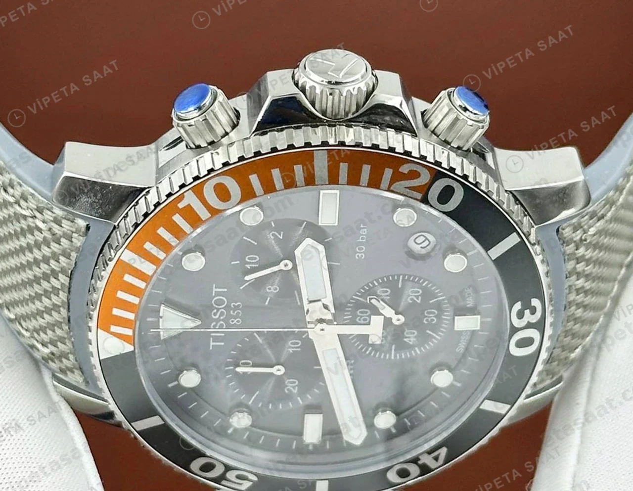 Tissot Seastar Siyah Kronograf Turuncu Hasır Kordon Eta Saat profil